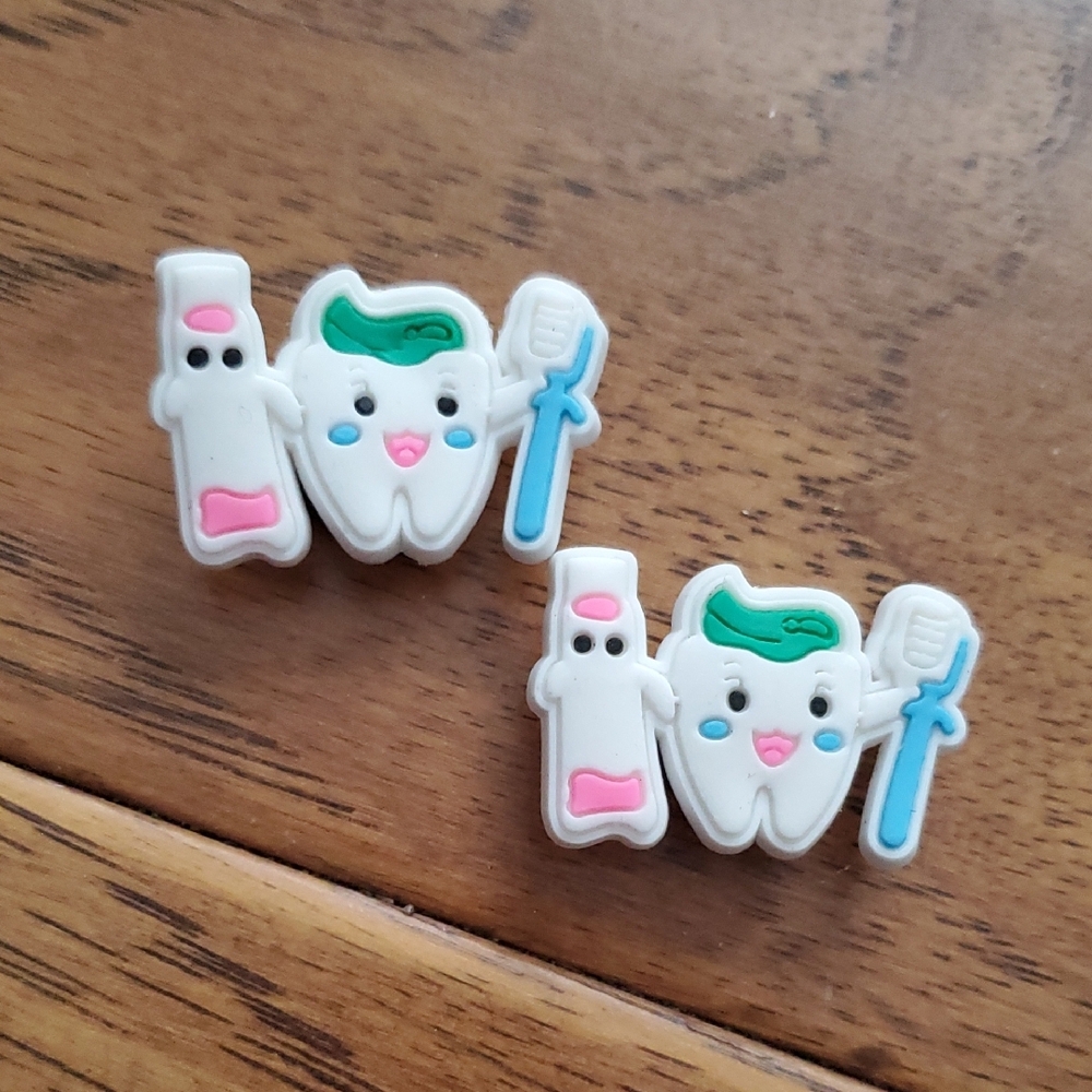 Croc Charms - Dentist Tooth Toothpaste Toothbrush Theme Set of 2